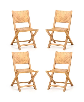 Gymax 4 Pcs Folding Patio Chairs w/ Inclined Backrest Teak Wood Outdoor Dining Chairs