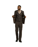 Stacy Adams Men's Glen Plaid 3-Piece Jacket With Solid Vest And Pants Suit Peak Lapel