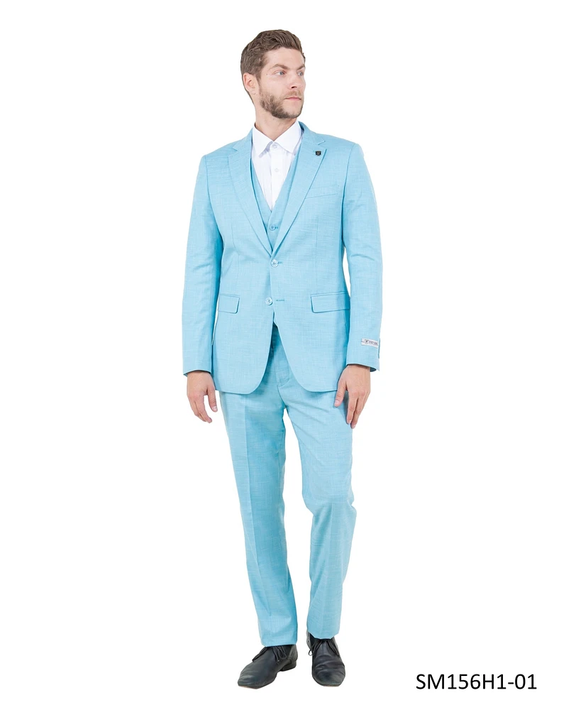 Stacy Adams Big & Tall Solid Textured 3-Piece Jacket With Vest And Pants Suit Notch Lapel