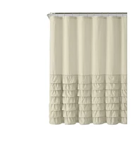 Kate Aurora Boho Chic Matelasse Ruffled Taupe Fabric Shower Curtain - 72 in. Long