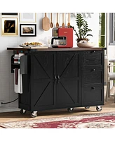 Casainc 54.5" Farmhouse Kitchen Island with Power Outlet, Drop Leaf, Spice Rack and Storage