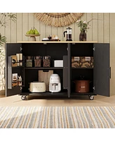 Casainc 51.2" Farmhouse Kitchen Cart with Drop Leaf, Textured Finish, Storage and Towel Rack
