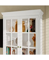 High quality luxury white multifunctional Tv cabinet, display cabinet, 12 doors, tempered glass
