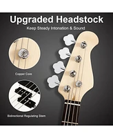 Electric Bass Guitar Full Size 4 String with Strap Guitar Bag Amp Cord (Black Bass 4 Straps)