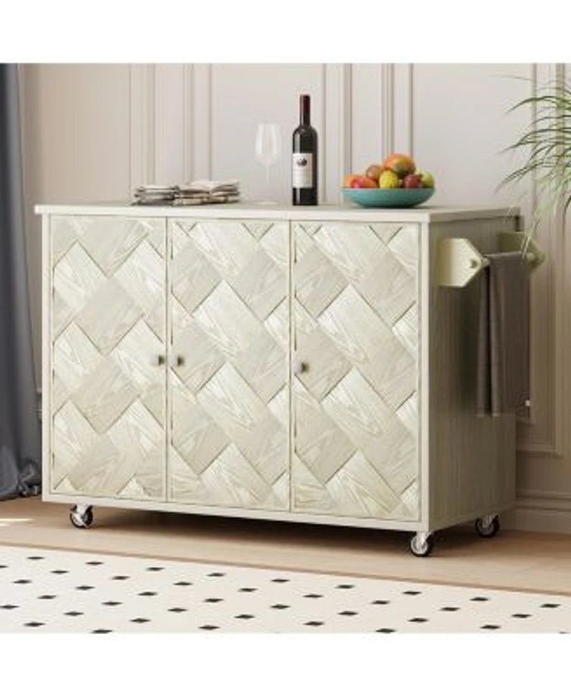 Casainc 51.2 X22 Solid Wood Kitchen Island With Drop Leaf Handwoven Finish Storage Wheels