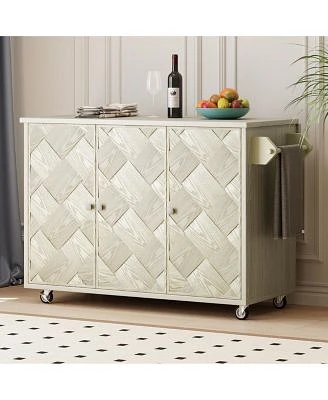 Casainc 51.2 X22 Solid Wood Kitchen Island With Drop Leaf Handwoven Finish Storage Wheels