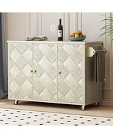 Casainc 51.2 X22 Solid Wood Kitchen Island With Drop Leaf Handwoven Finish Storage Wheels