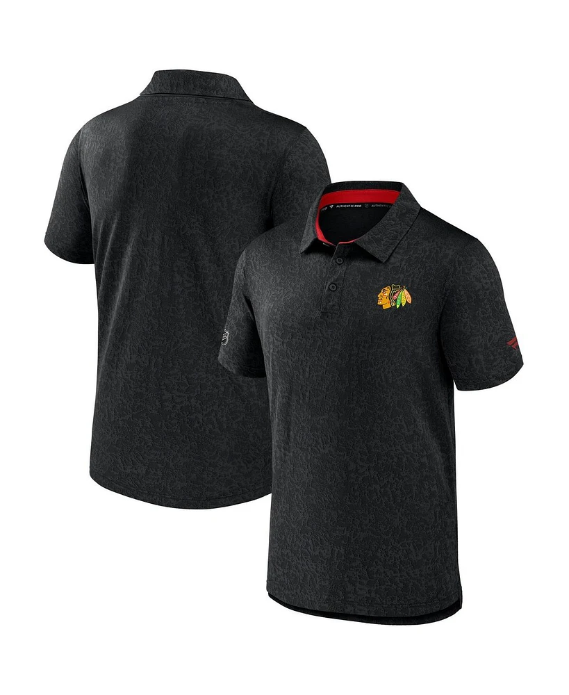 Fanatics Men's Black Chicago Blackhawks Authentic Pro Jacquard Polo Shirt