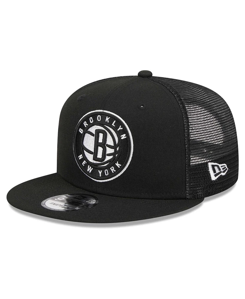New Era Men's Black Brooklyn Nets 9FIFTY Snapback Trucker Hat