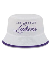 New Era Men's White/Purple Los Angeles Lakers 2025 Nba Draft Nylon Bucket Hat