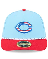 New Era Men's Light Blue/Red Cincinnati Reds 2025 Fourth of July Low Profile 59FIFTY Fitted Hat