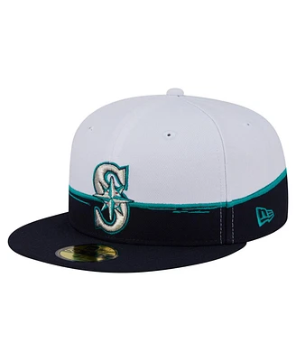 New Era Men's Navy/White Seattle Mariners Paint Stroke 59FIFTY Fitted Hat