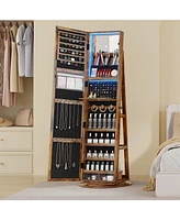Vlsrka Led jewelry storage cabinet with back shelves and 360° rotation.