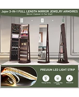 Vlsrka A 360° swivel standing jewelry mirror cabinet with storage shelves, full-length mirror, and Led lights.