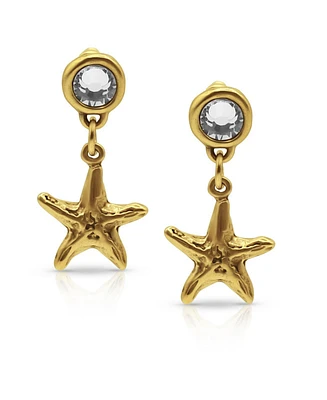 Bowood Lane 12k Gold Plated Cubic Zirconia Stud and Starfish Charm Earrings