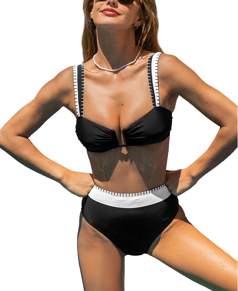 Cupshe Women's Beachside Rendezvous Black Bikini Set