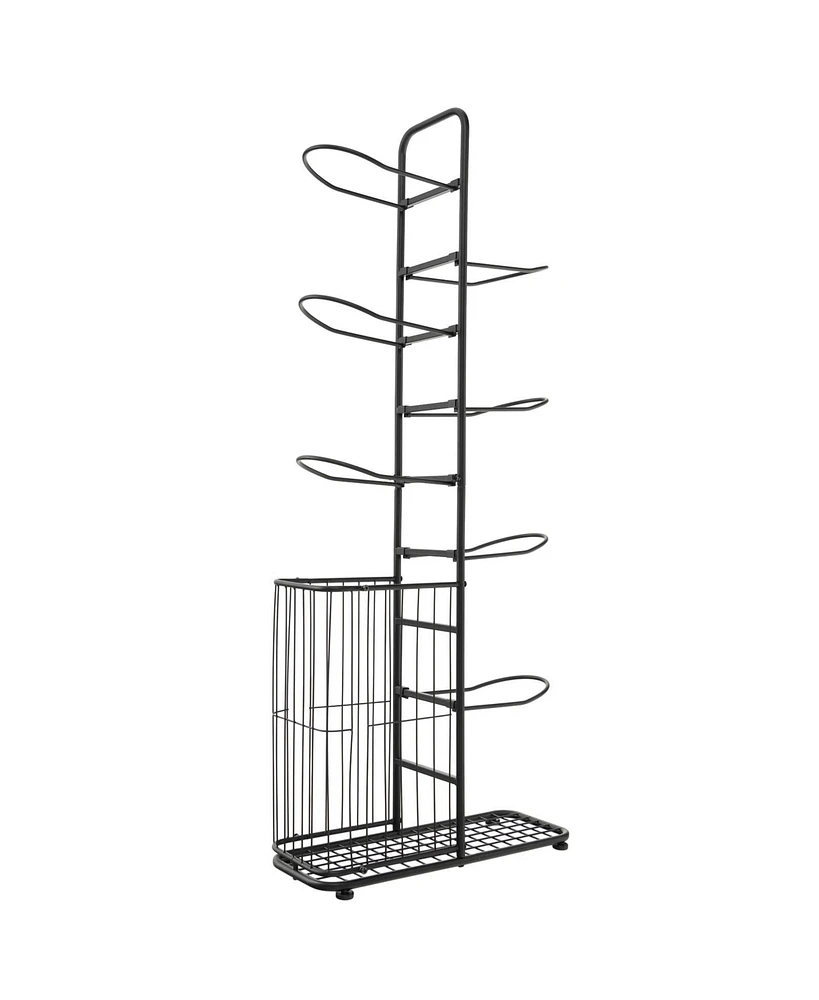 Metal Basketball Holder with 7 Removable Hanging Rods and Side Ball Basket