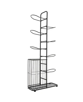 Metal Basketball Holder with 7 Removable Hanging Rods and Side Ball Basket