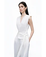 Nocturne Women's Linen Waist Accessory Detailed Blouse