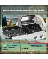 Mondawe 2+2 Multi-function 4-Burner 49,200 Btu Gas Grill with Cover and wheels