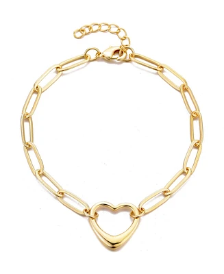 Adornia Gold Paperclip Chain Outline Heart Bracelet