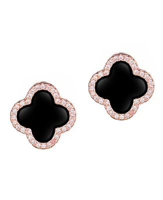Adornia Rose Gold Black Halo Clover Stud Earrings