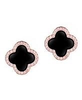 Adornia Rose Gold Black Halo Clover Stud Earrings