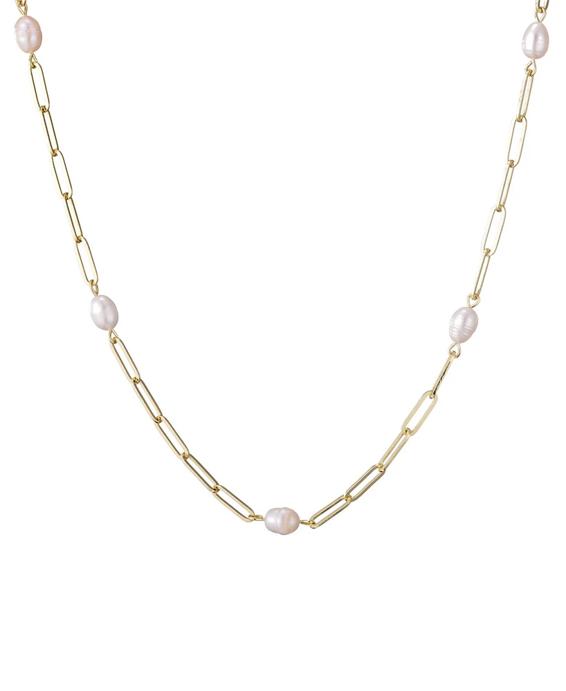 Adornia Freshwater Cultivated Pearl Station Paper Clip Chain Necklace