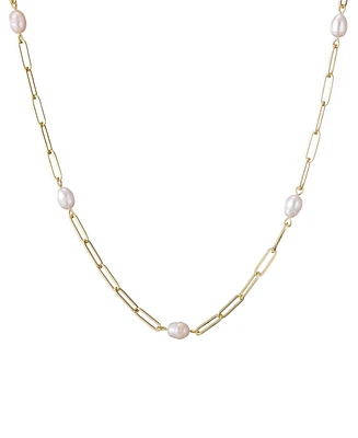Adornia Freshwater Cultivated Pearl Station Paper Clip Chain Necklace
