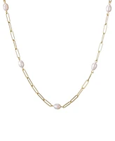 Adornia Freshwater Cultivated Pearl Station Paper Clip Chain Necklace