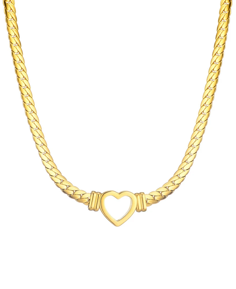 Adornia Tarnish Resistant Gold Flat Curb Chain Heart Necklace