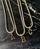 Adornia Gold Crystal Initial Charm Tennis Necklace
