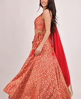 Raas Women's Red Banarasi Jacquard Lehenga Choli