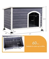 Medium Wooden Outdoor Dog House, Waterproof Roof, Elevated Floor, Grey