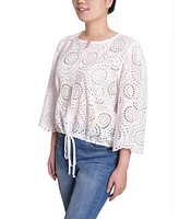 Ny Collection Women's 3/4 Sleeve Eyelet Top