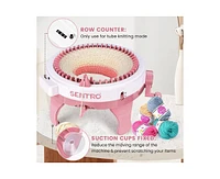 Sentro 48-Needle Pink Knitting Machine | 1-Touch Knitting for Scarves, Hats & Sweaters | Beginner & Diy Friendly | Includes Tutorial & Tools