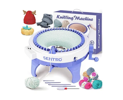 Sentro 48-Needle Knitting Machine - Blue | Auto Knit Scarf, Hat, Sweater | Easy for Beginners, Includes Tools & Guide