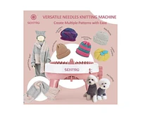Sentro 40-Needle Knitting Machine - Pink | Make Scarves, Hats, Socks Fast | Includes Flat/Tube Key, Easy for Beginners & Kids