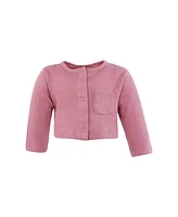 Hudson Baby Girls Cotton Dress and Cardigan Set, Mauve Sage Rose
