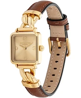 Coach Women's Cass Gold Tone Stainless Steel and Saddle Leather Calfskin Strap Watch, 22mm