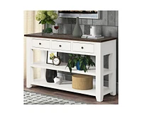 Casainc 48" Solid Pine Wood Top Console Table Cabinet with 3 Storage Drawers and 2 Shelves