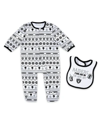 Wear by Erin Andrews Baby Boys and Girls Las Vegas Raiders Allover Print Full-Zip Sleeper with Bib Set