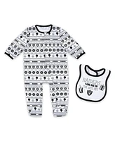 Wear by Erin Andrews Baby Boys and Girls Las Vegas Raiders Allover Print Full-Zip Sleeper with Bib Set