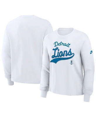 Nike Women's White Detroit Lions Essential Long Sleeve Boxy T-Shirt