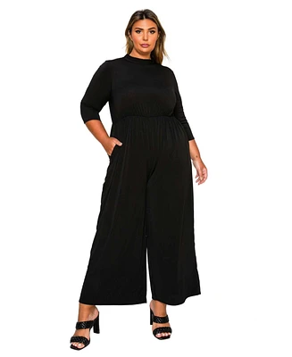L I V D Women's Plus Summer Wide Leg Pocket Jumpsuit