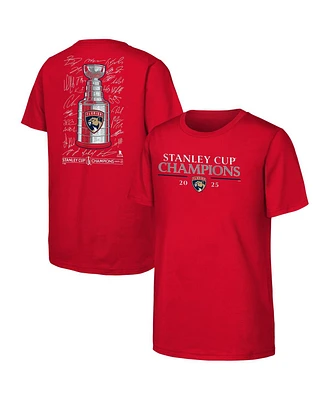 Fanatics Big Boys and Girls Red Florida Panthers 2025 Stanley Cup Champions Signature Roster T-Shirt