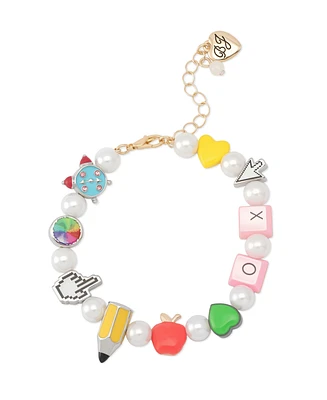Betsey Johnson Faux Stone Straight Back to School Cultivated Pearl Charm Bracelet