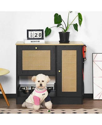 Elevated Double Bowl Pet Feeding Station with Storage