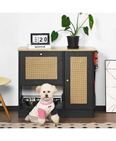 Elevated Double Bowl Pet Feeding Station with Storage