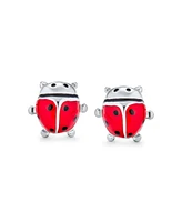 Bling Jewelry Small Red Enamel Ladybug Pendant Necklace and Stud Earrings Set Gold Tone